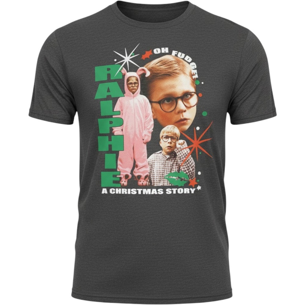 A Christmas Story Ralphie Oh Fudge Pink Bunny Suit Graphic T-Shirt gray sz L NEW